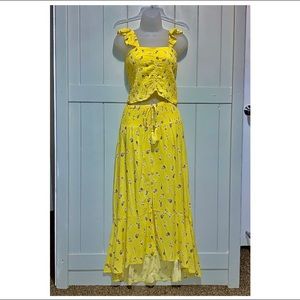 No Bo- Yellow/ Floral Printed 2Pc Cropped Tank/ Maxi Skirt Set- Size M- NWOT